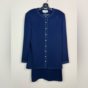 St. John  Navy embellished rhinestone Sweater and skirt set size 10